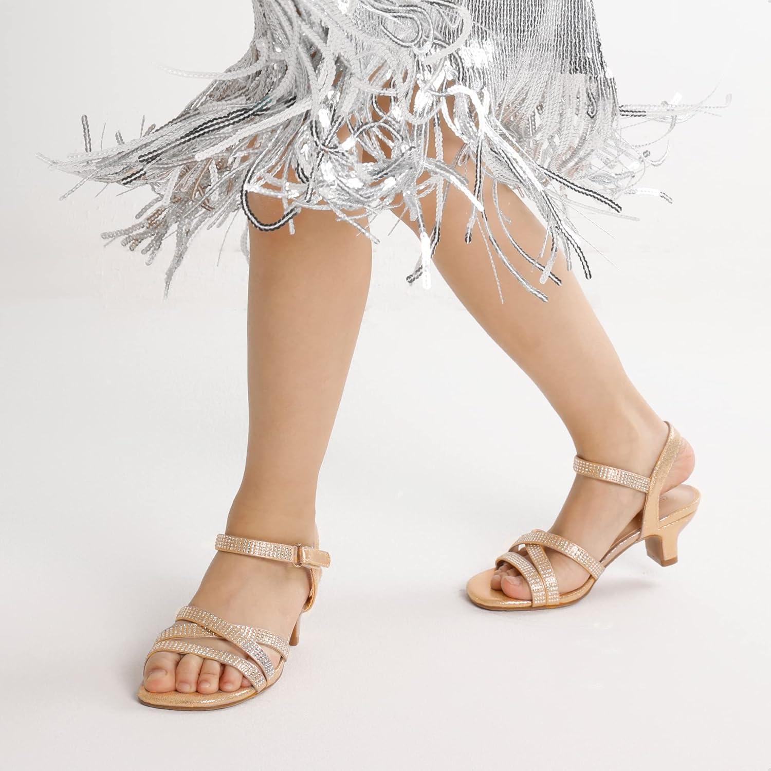 imageDREAM PAIRS Girls Sandals Low Heel Dress Open Toe Sandals Flower Wedding Party for Little KidBig KidGold