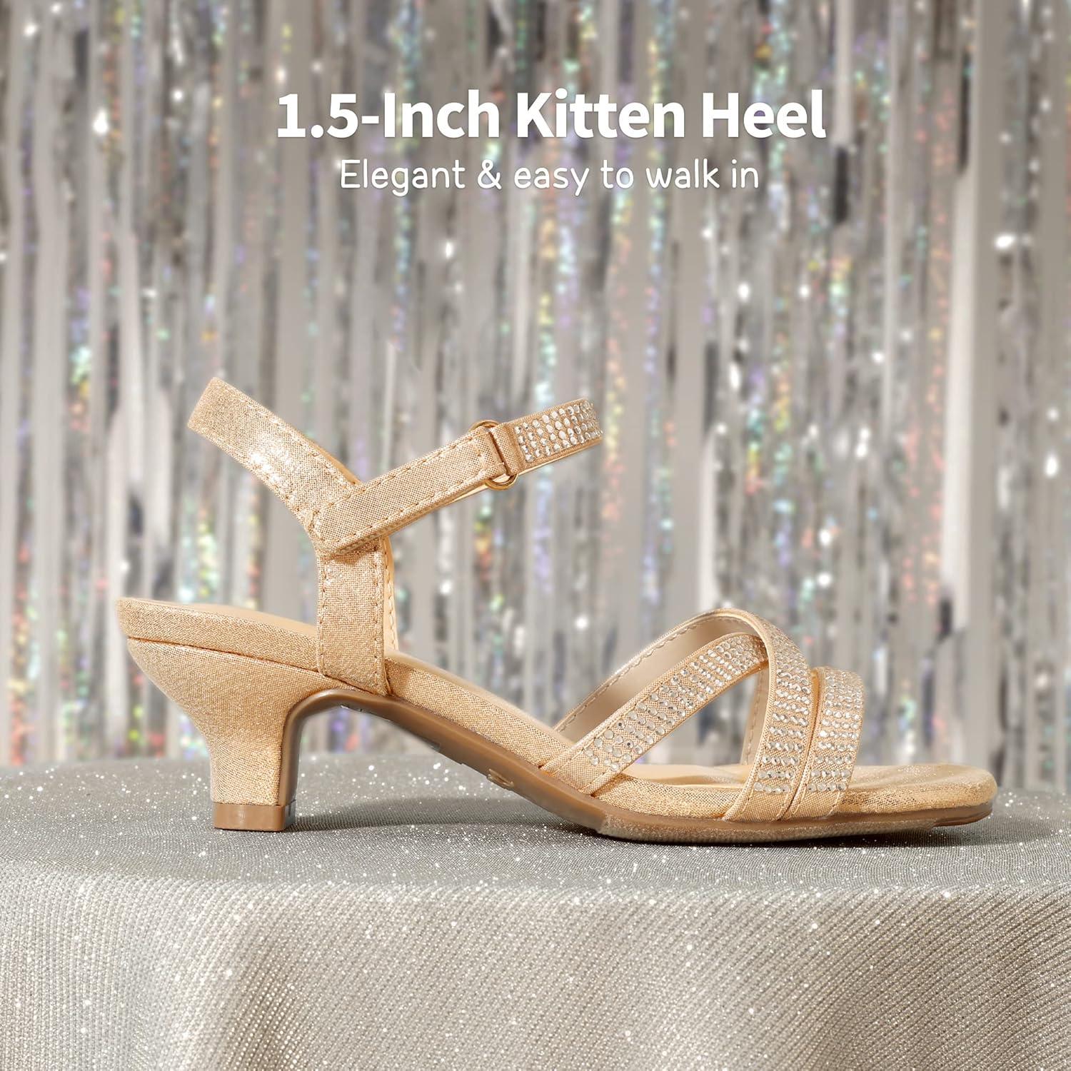 imageDREAM PAIRS Girls Sandals Low Heel Dress Open Toe Sandals Flower Wedding Party for Little KidBig KidGold