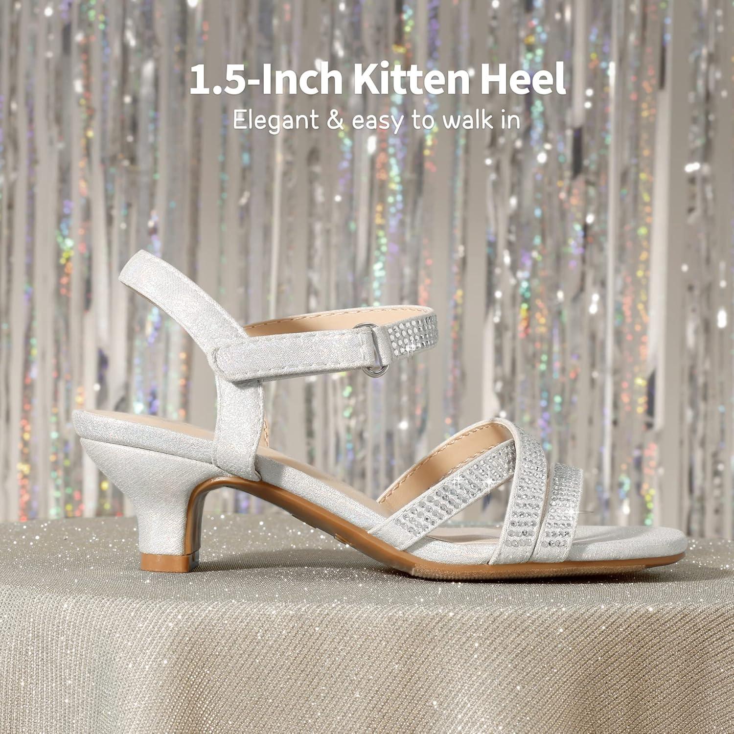 imageDREAM PAIRS Girls Sandals Low Heel Dress Open Toe Sandals Flower Wedding Party for Little KidBig KidSilver