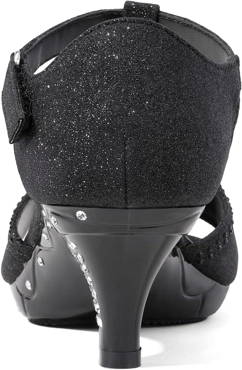 imageDREAM PAIRS Girls Sandals Low Heel Dress Pump Ankle T Strap Flower Shoes ToddlerLittle KidBig KidBlack