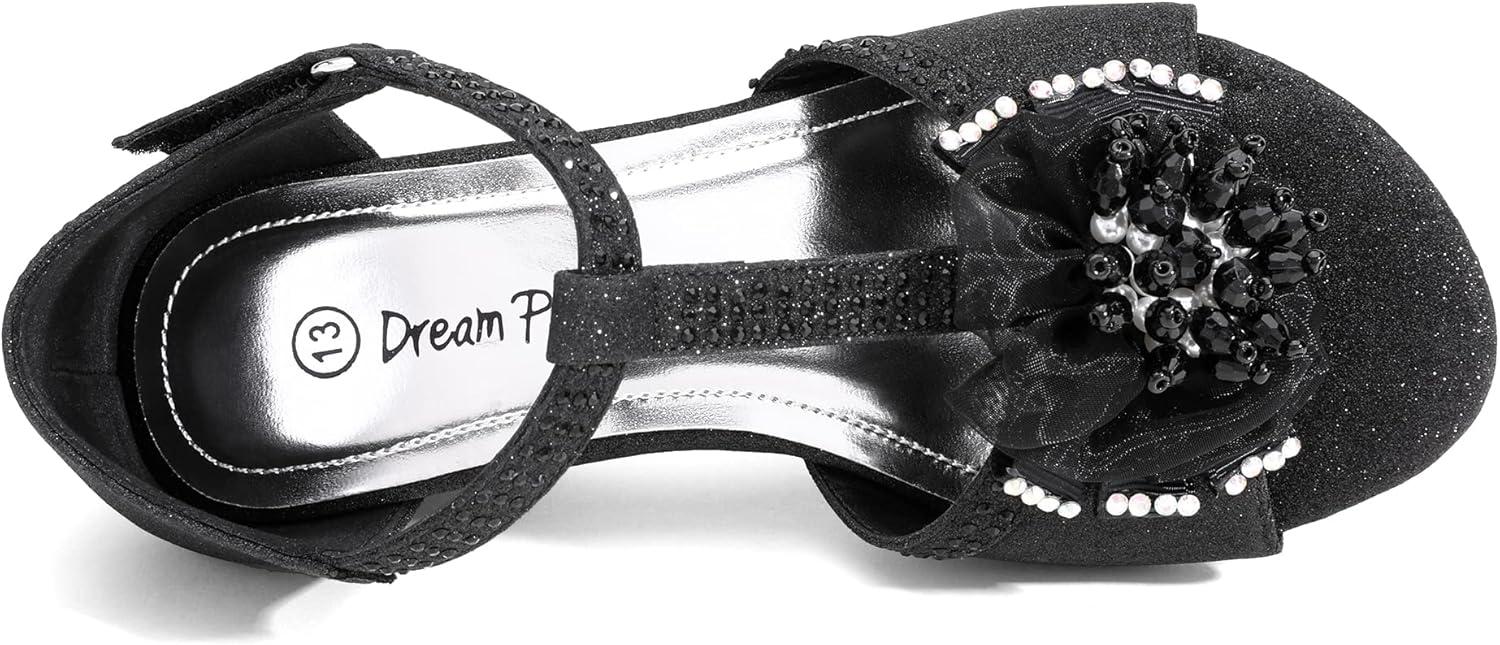 imageDREAM PAIRS Girls Sandals Low Heel Dress Pump Ankle T Strap Flower Shoes ToddlerLittle KidBig KidBlack