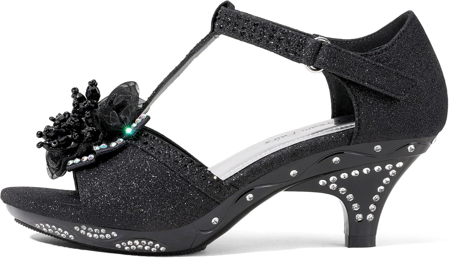 imageDREAM PAIRS Girls Sandals Low Heel Dress Pump Ankle T Strap Flower Shoes ToddlerLittle KidBig KidBlack