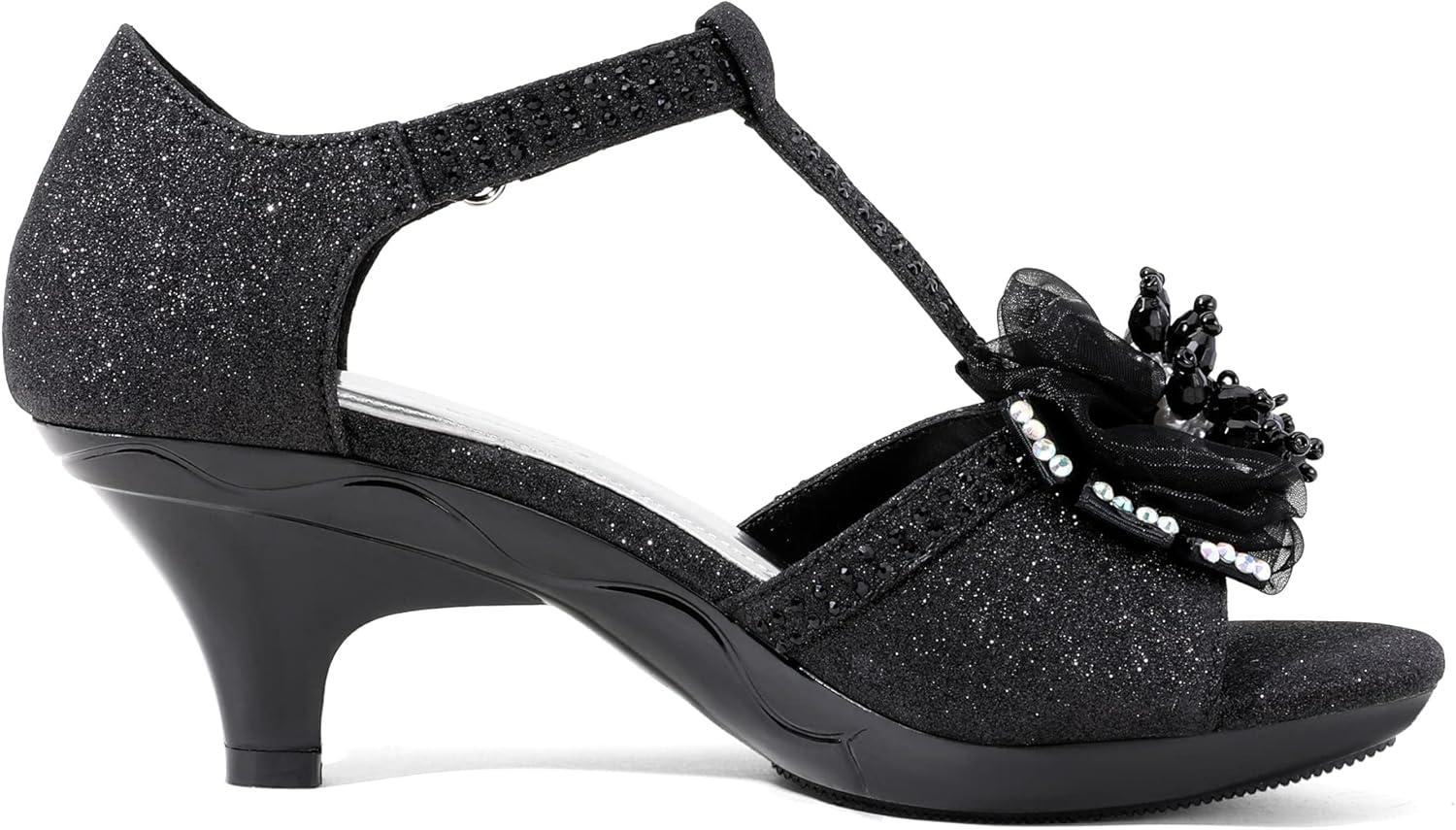 imageDREAM PAIRS Girls Sandals Low Heel Dress Pump Ankle T Strap Flower Shoes ToddlerLittle KidBig KidBlack