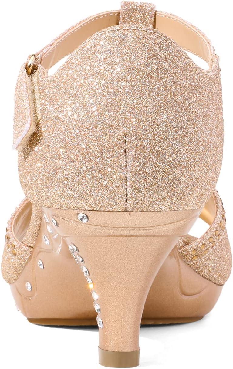 imageDREAM PAIRS Girls Sandals Low Heel Dress Pump Ankle T Strap Flower Shoes ToddlerLittle KidBig KidGold