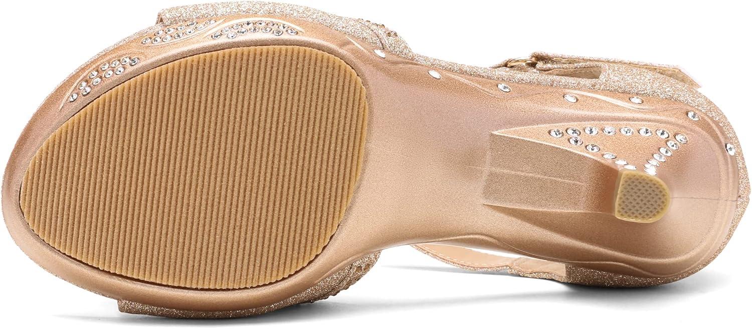 imageDREAM PAIRS Girls Sandals Low Heel Dress Pump Ankle T Strap Flower Shoes ToddlerLittle KidBig KidGold