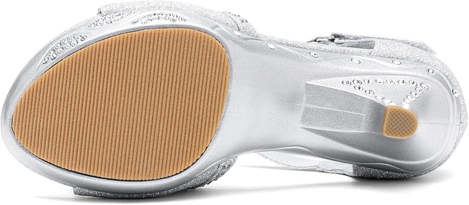 imageDREAM PAIRS Girls Sandals Low Heel Dress Pump Ankle T Strap Flower Shoes ToddlerLittle KidBig KidSilver