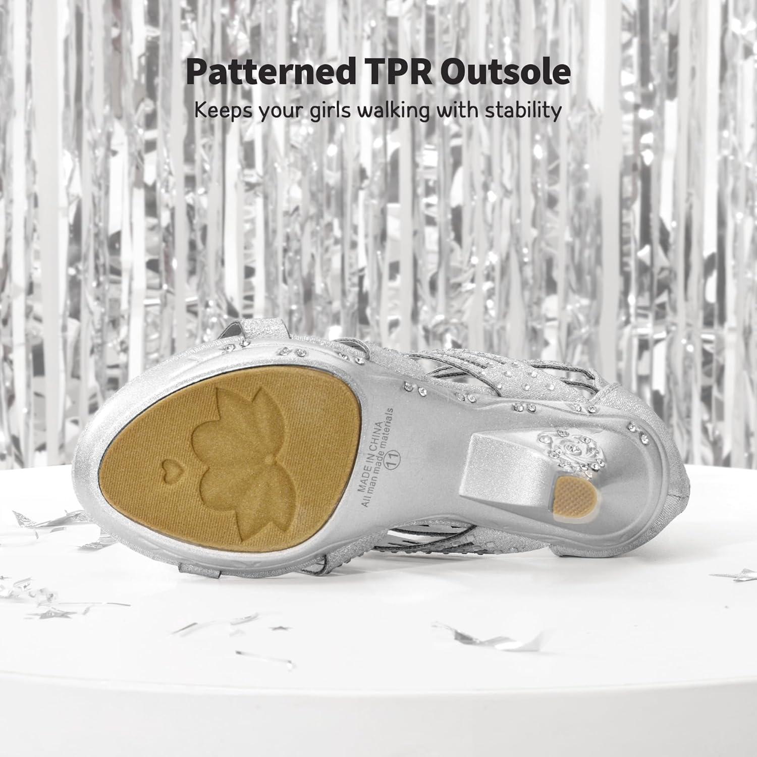 imageDREAM PAIRS Girls Sandals Low Heel Dress Pump SandalsSilver1