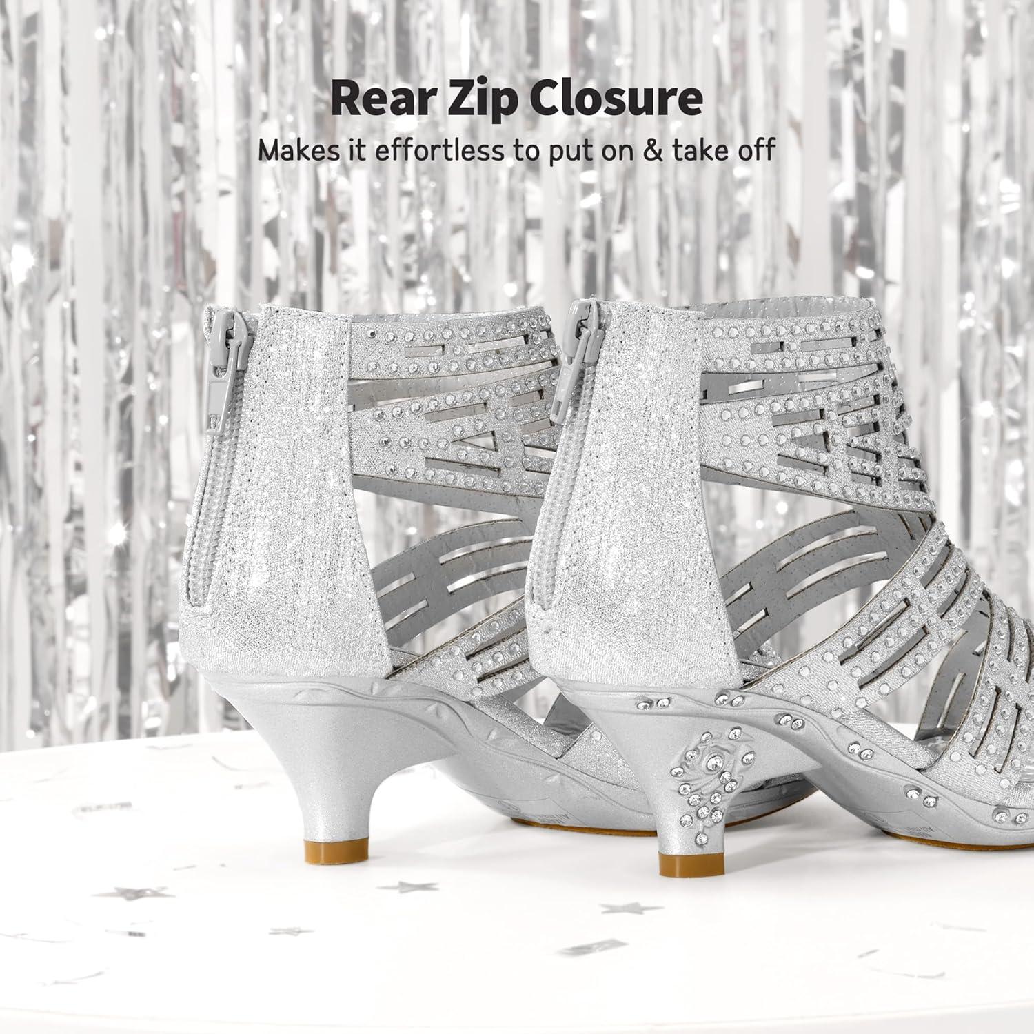 imageDREAM PAIRS Girls Sandals Low Heel Dress Pump SandalsSilver1