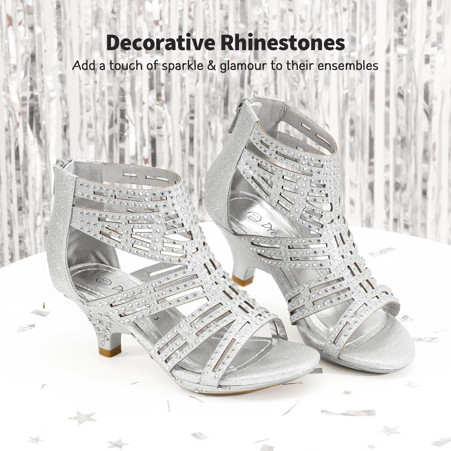 imageDREAM PAIRS Girls Sandals Low Heel Dress Pump SandalsSilver1