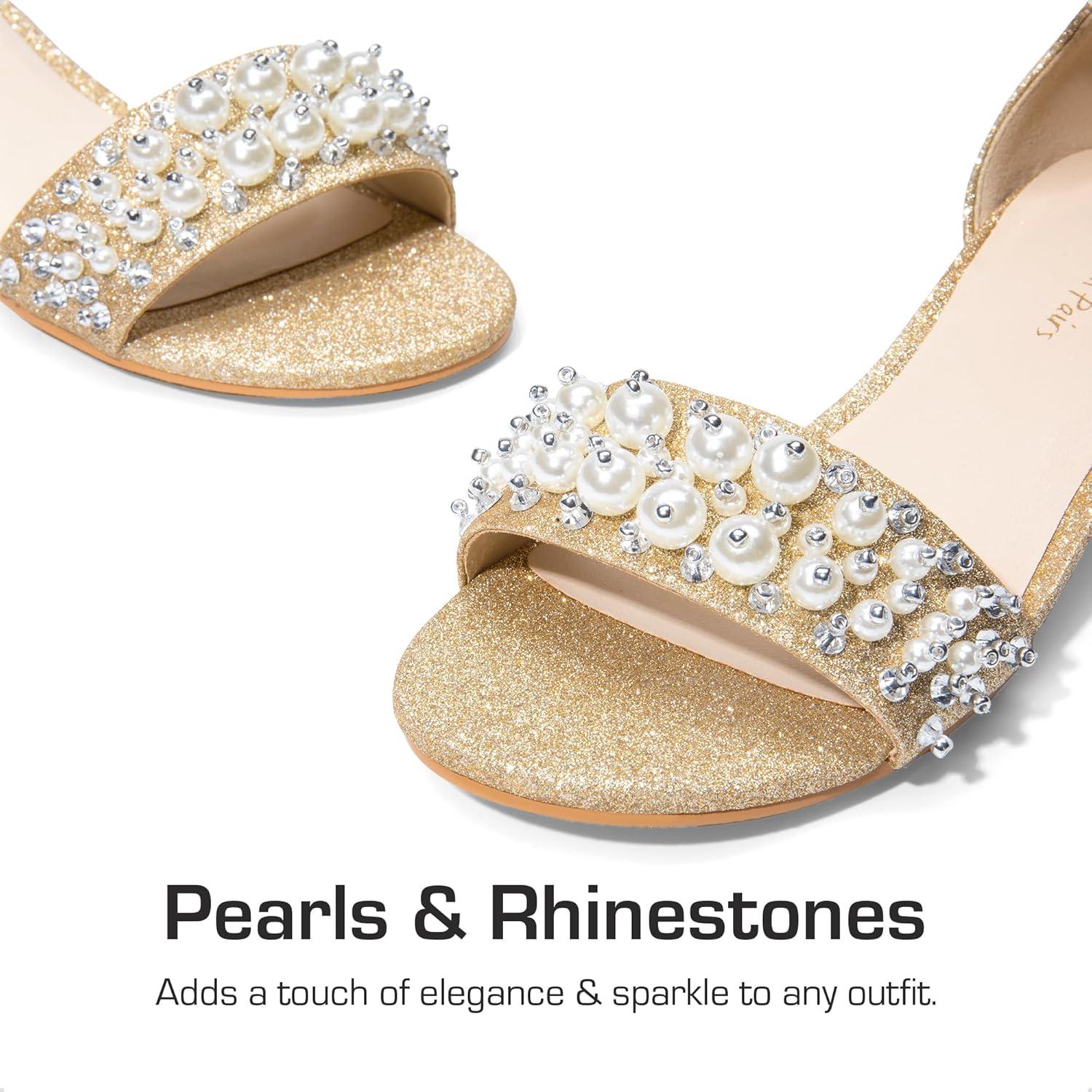 imageDREAM PAIRS Girls Sandals Low Heel Pump Ankle Strap Pearl Dress Flower Wedding Party Shoes for Little KidBig KidGoldglitter