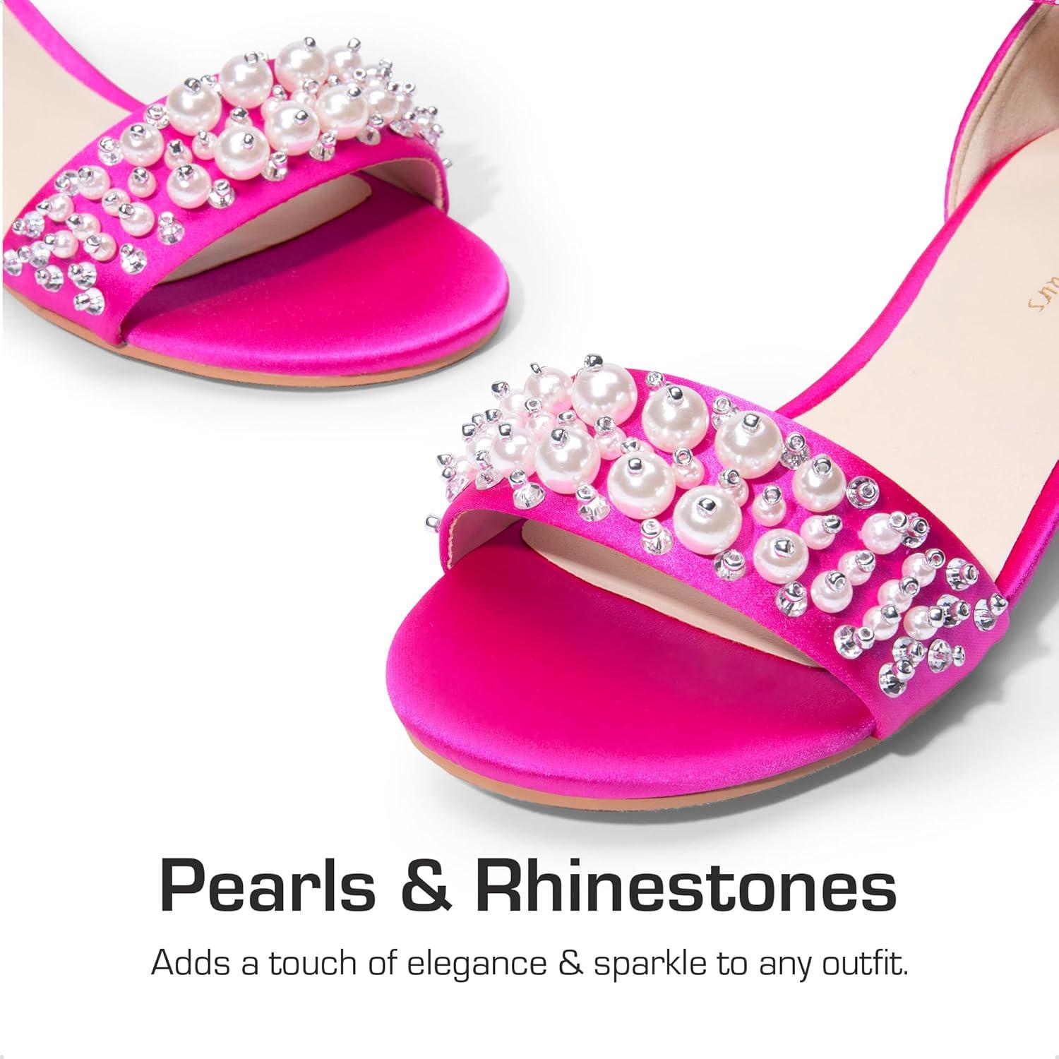 imageDREAM PAIRS Girls Sandals Low Heel Pump Ankle Strap Pearl Dress Flower Wedding Party Shoes for Little KidBig KidHot Pink