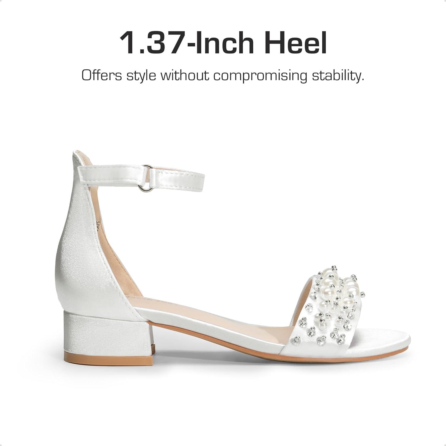 imageDREAM PAIRS Girls Sandals Low Heel Pump Ankle Strap Pearl Dress Flower Wedding Party Shoes for Little KidBig KidWhite
