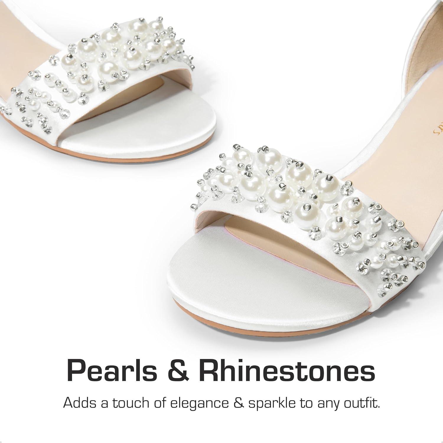 imageDREAM PAIRS Girls Sandals Low Heel Pump Ankle Strap Pearl Dress Flower Wedding Party Shoes for Little KidBig KidWhite