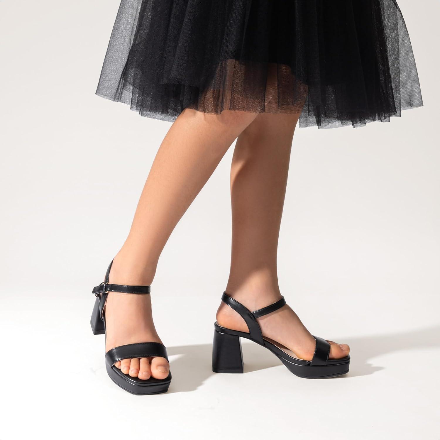 imageDREAM PAIRS Girls Sandals Open Toe Low Block Chunky Heels Sandals Party Dress Pumps Shoes for Little Big KidBlack