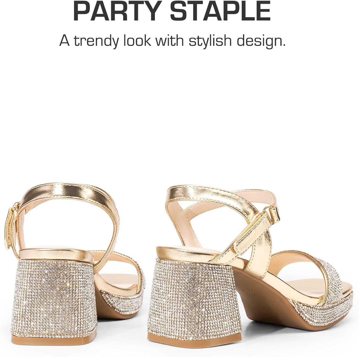 imageDREAM PAIRS Girls Sandals Open Toe Low Block Chunky Heels Sandals Party Dress Pumps Shoes for Little Big KidGold