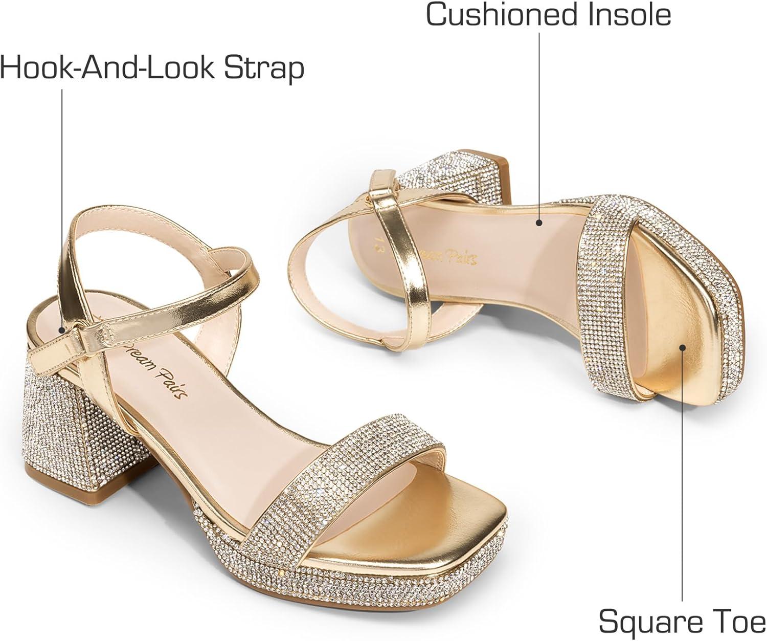 imageDREAM PAIRS Girls Sandals Open Toe Low Block Chunky Heels Sandals Party Dress Pumps Shoes for Little Big KidGold