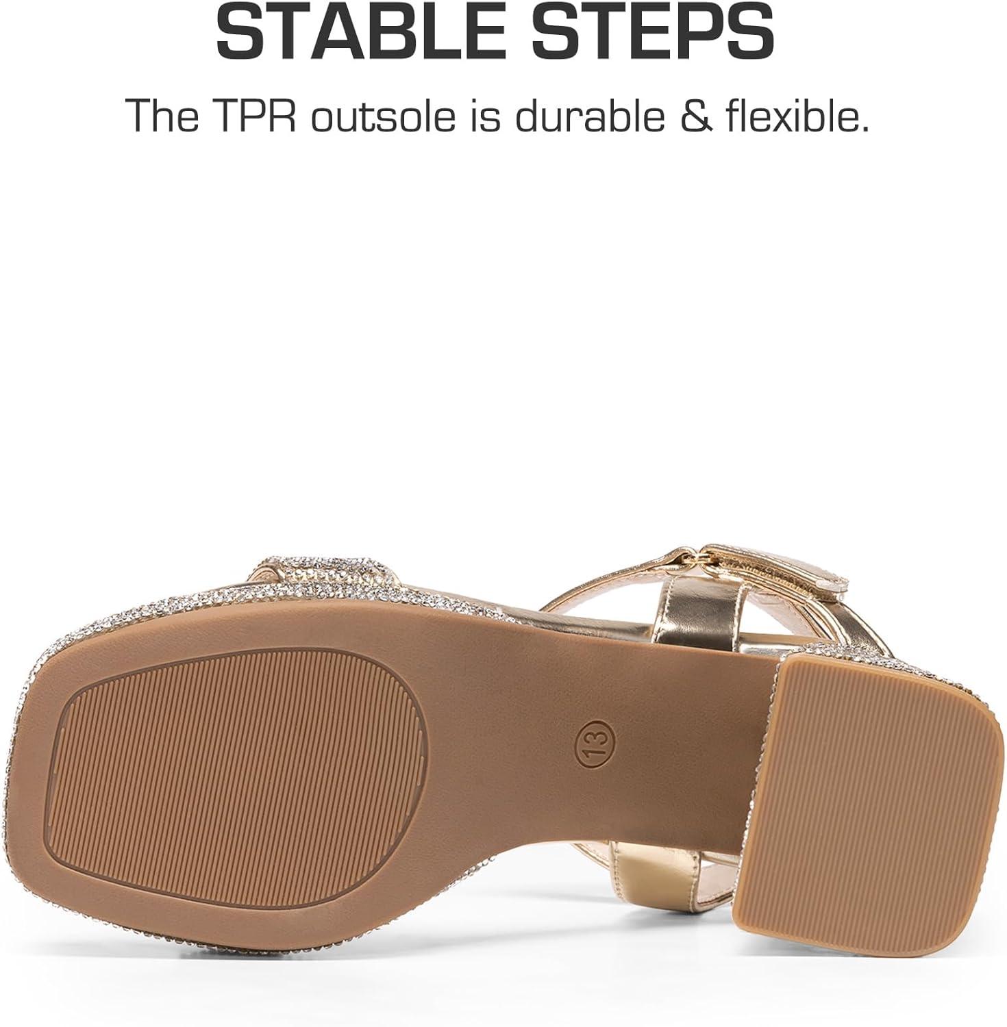 imageDREAM PAIRS Girls Sandals Open Toe Low Block Chunky Heels Sandals Party Dress Pumps Shoes for Little Big KidGold