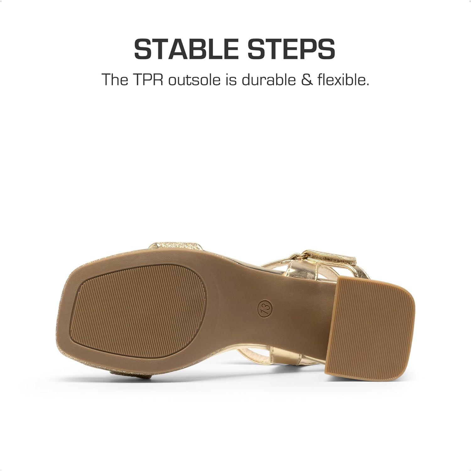 imageDREAM PAIRS Girls Sandals Open Toe Low Block Chunky Heels Sandals Party Dress Pumps Shoes for Little Big KidGoldglitter