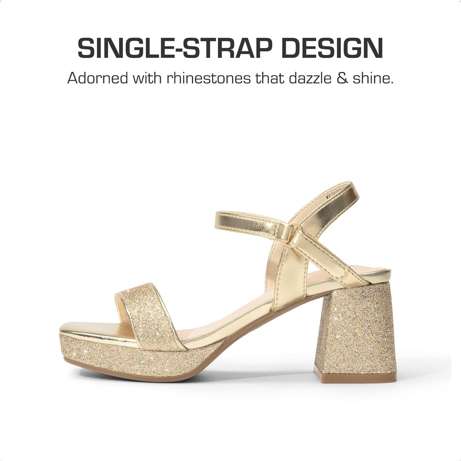 imageDREAM PAIRS Girls Sandals Open Toe Low Block Chunky Heels Sandals Party Dress Pumps Shoes for Little Big KidGoldglitter