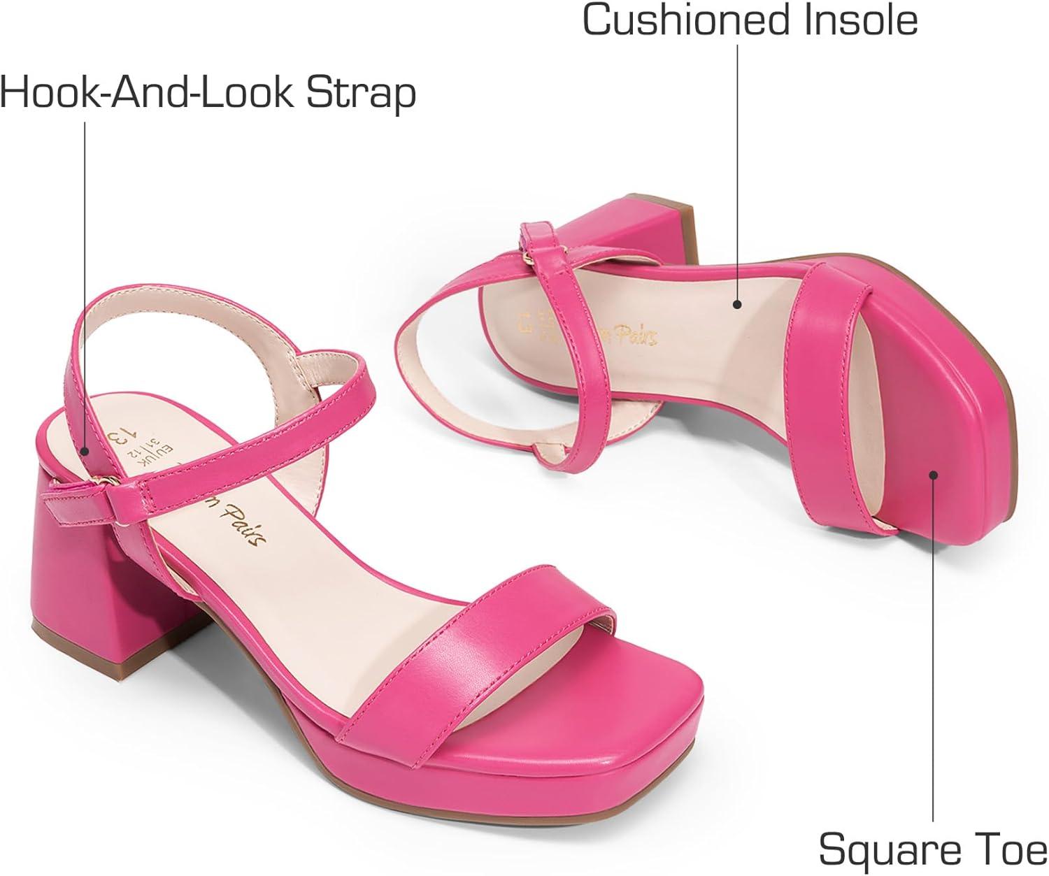 imageDREAM PAIRS Girls Sandals Open Toe Low Block Chunky Heels Sandals Party Dress Pumps Shoes for Little Big KidHot Pink