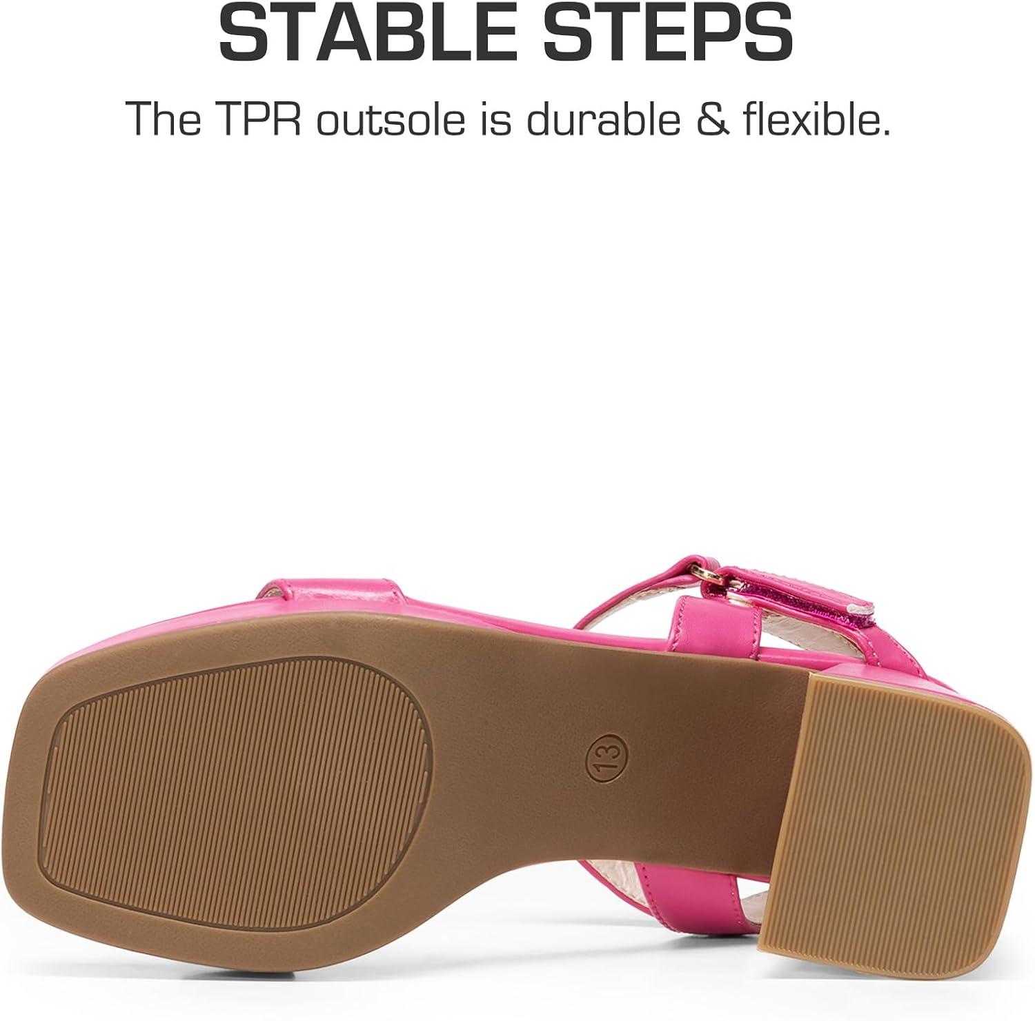 imageDREAM PAIRS Girls Sandals Open Toe Low Block Chunky Heels Sandals Party Dress Pumps Shoes for Little Big KidHot Pink