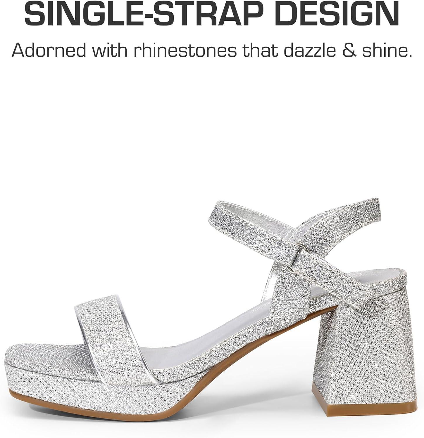 imageDREAM PAIRS Girls Sandals Open Toe Low Block Chunky Heels Sandals Party Dress Pumps Shoes for Little Big KidSilverglitter