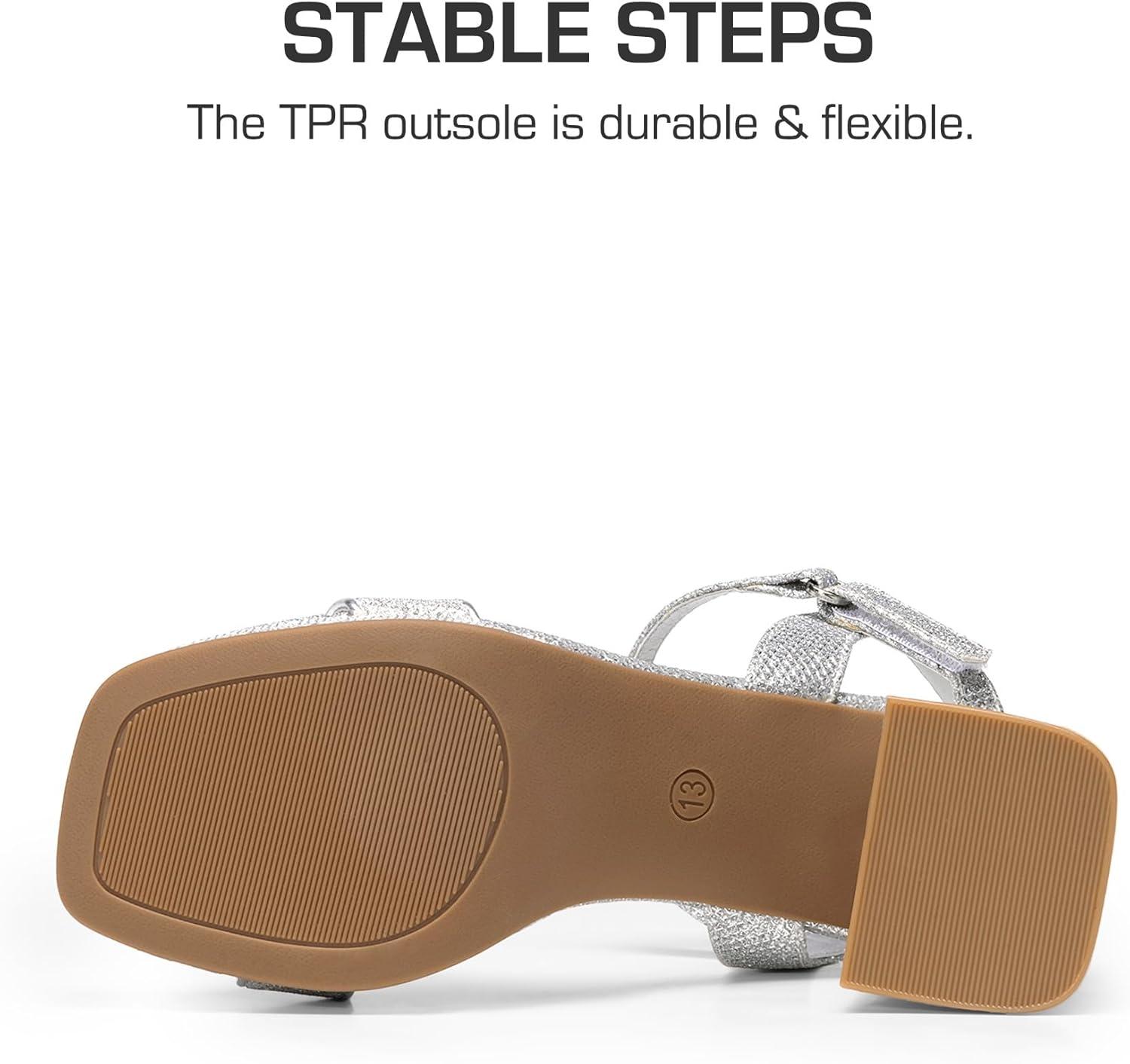 imageDREAM PAIRS Girls Sandals Open Toe Low Block Chunky Heels Sandals Party Dress Pumps Shoes for Little Big KidSilverglitter