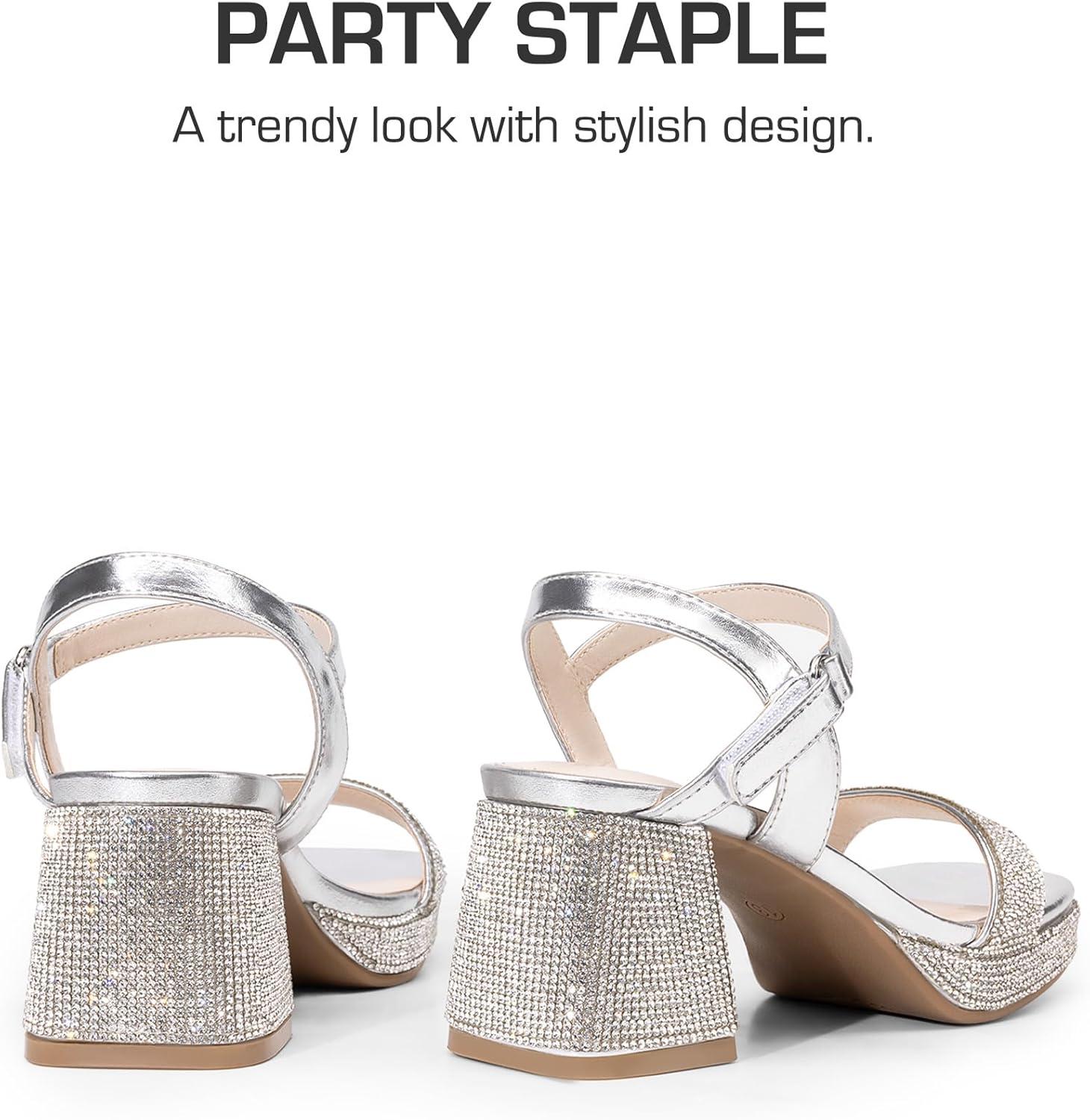 imageDREAM PAIRS Girls Sandals Open Toe Low Block Chunky Heels Sandals Party Dress Pumps Shoes for Little Big KidSilvermetallic