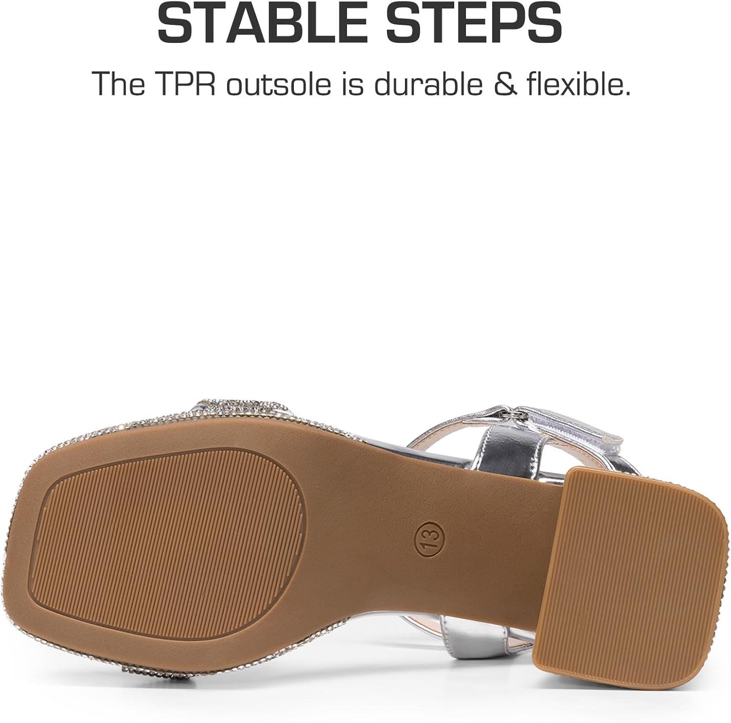 imageDREAM PAIRS Girls Sandals Open Toe Low Block Chunky Heels Sandals Party Dress Pumps Shoes for Little Big KidSilvermetallic