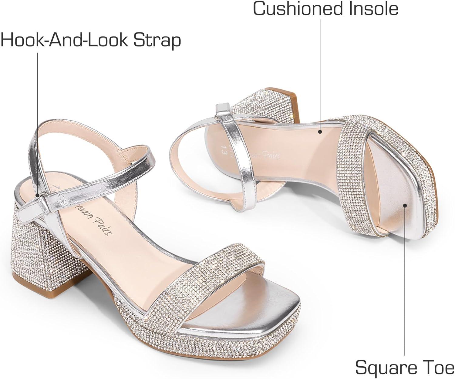 imageDREAM PAIRS Girls Sandals Open Toe Low Block Chunky Heels Sandals Party Dress Pumps Shoes for Little Big KidSilvermetallic