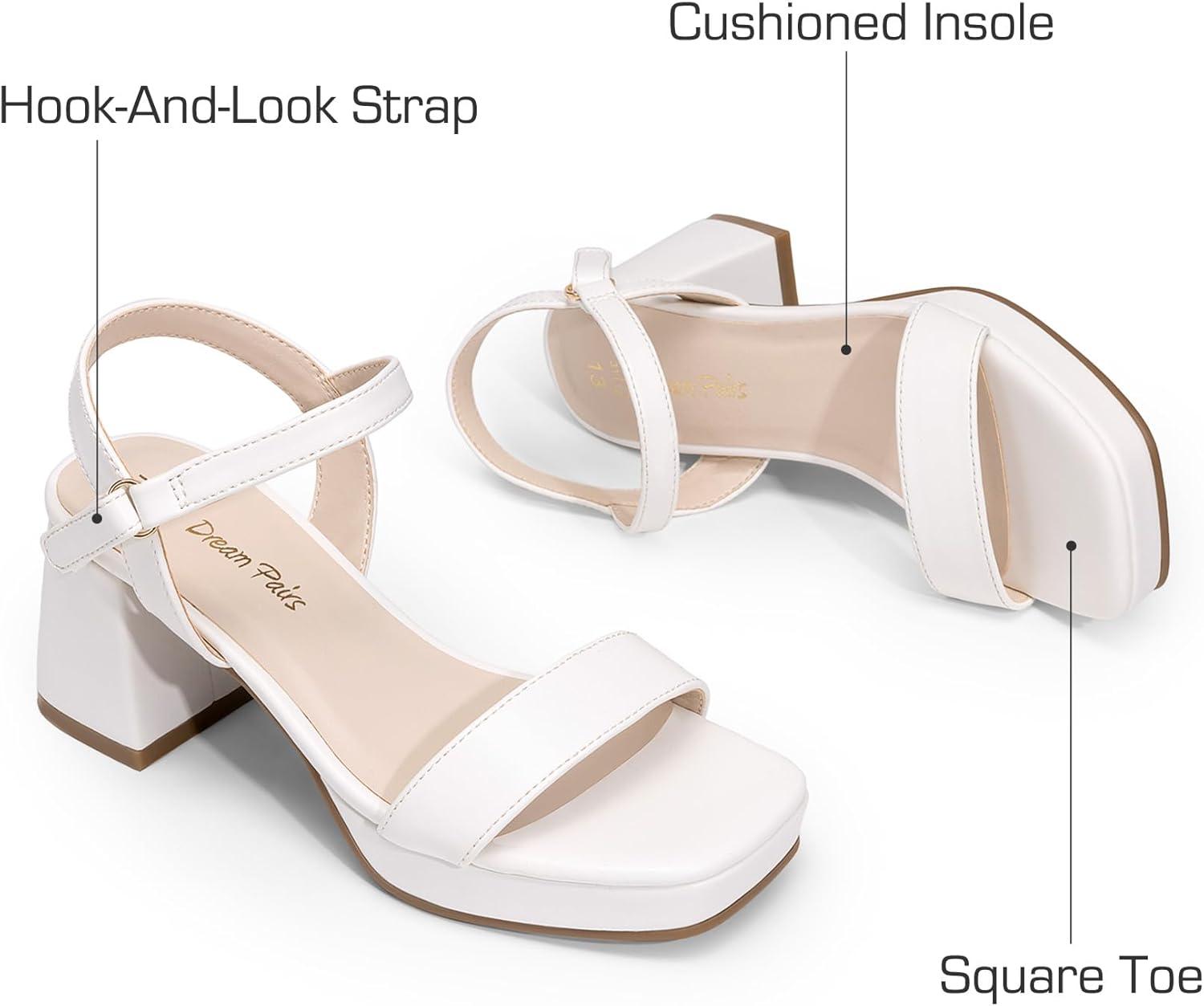 imageDREAM PAIRS Girls Sandals Open Toe Low Block Chunky Heels Sandals Party Dress Pumps Shoes for Little Big KidWhite