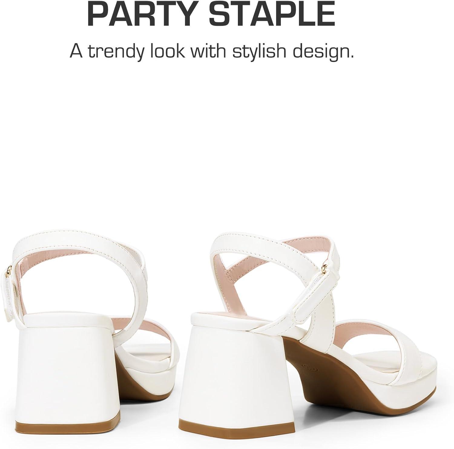 imageDREAM PAIRS Girls Sandals Open Toe Low Block Chunky Heels Sandals Party Dress Pumps Shoes for Little Big KidWhite