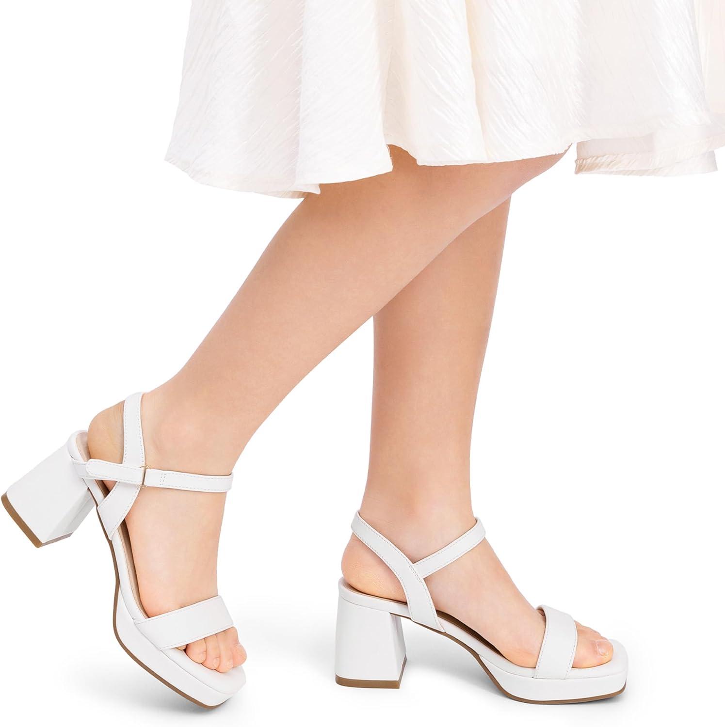 imageDREAM PAIRS Girls Sandals Open Toe Low Block Chunky Heels Sandals Party Dress Pumps Shoes for Little Big KidWhite