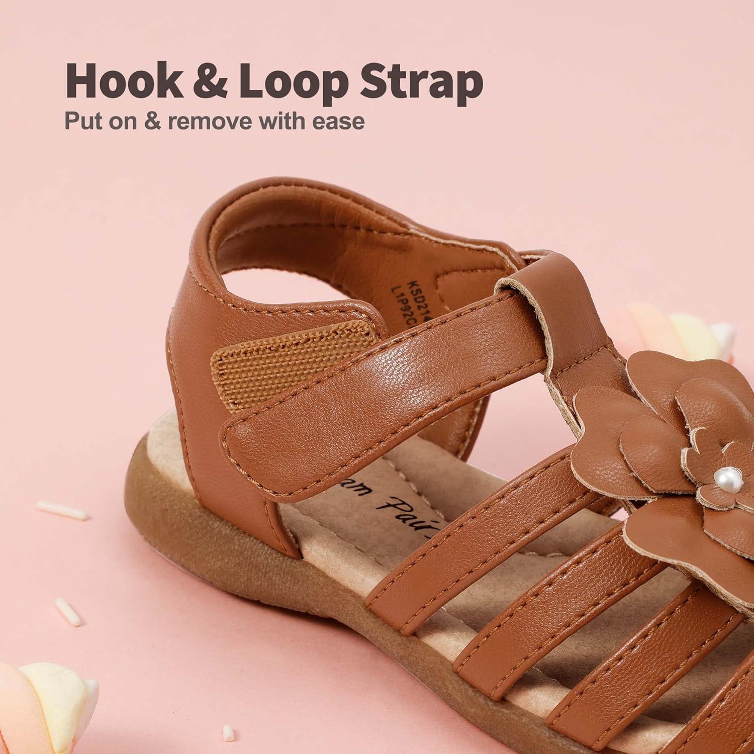 imageDREAM PAIRS Girls ToddlerLittle Kid ClosedToe Flower Summer Dress Sandals ShoesBrown