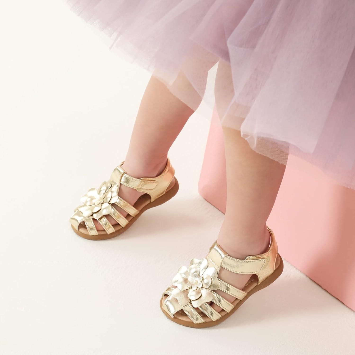 imageDREAM PAIRS Girls ToddlerLittle Kid ClosedToe Flower Summer Dress Sandals ShoesGold