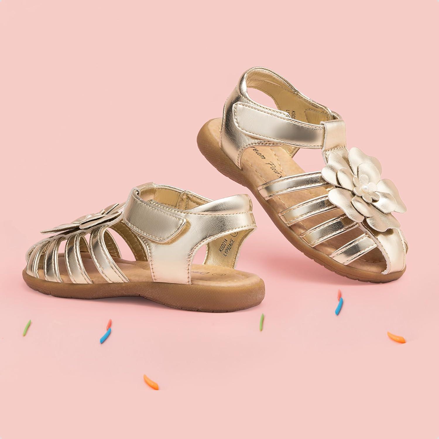 imageDREAM PAIRS Girls ToddlerLittle Kid ClosedToe Flower Summer Dress Sandals ShoesGold