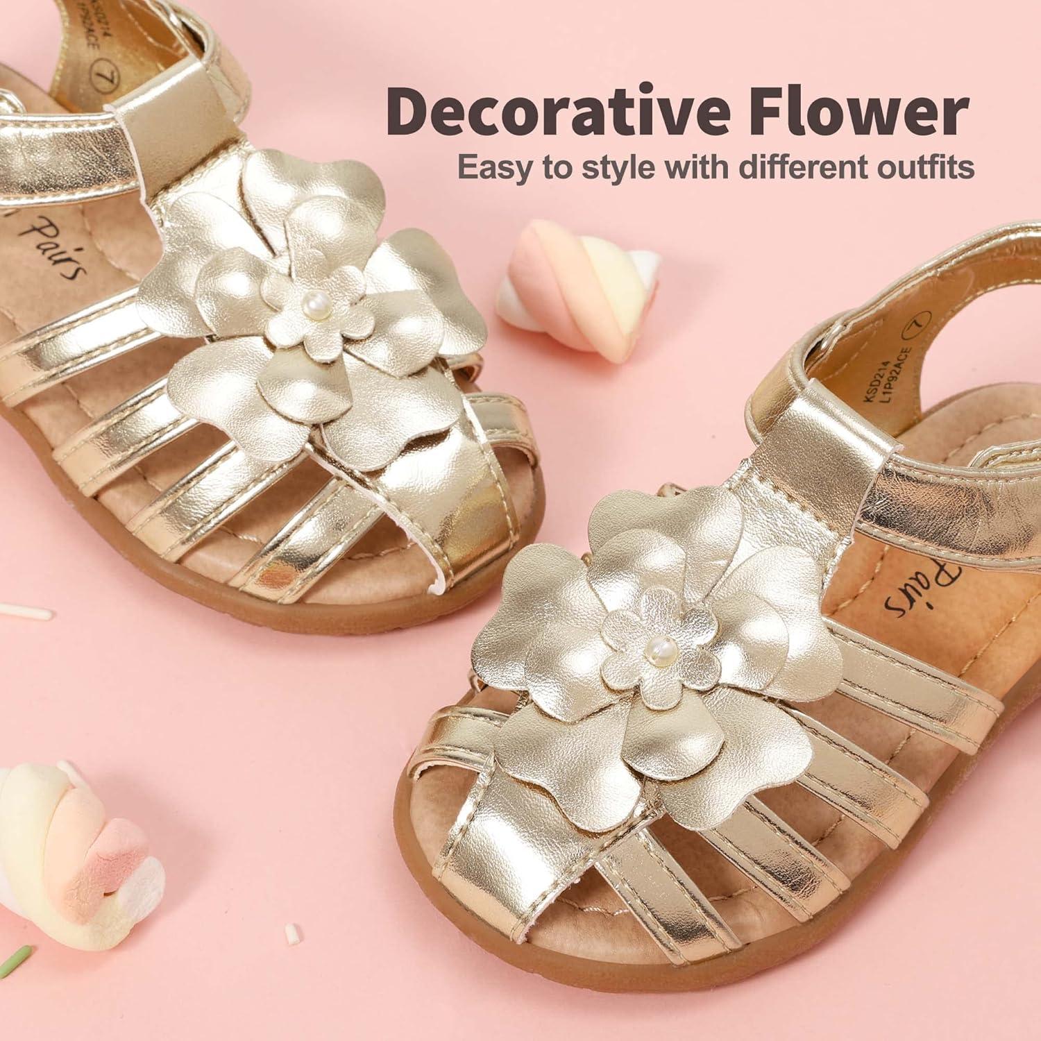 imageDREAM PAIRS Girls ToddlerLittle Kid ClosedToe Flower Summer Dress Sandals ShoesGold