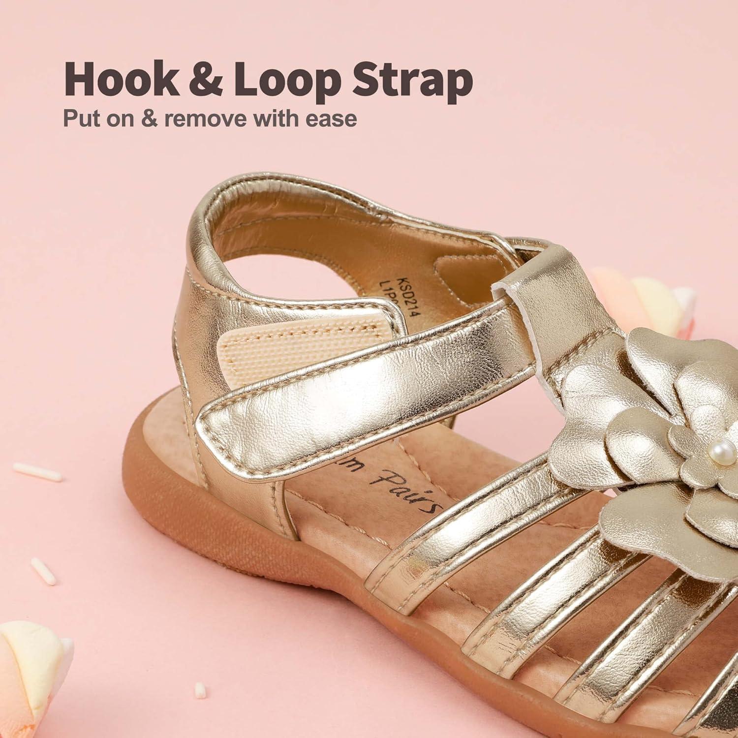 imageDREAM PAIRS Girls ToddlerLittle Kid ClosedToe Flower Summer Dress Sandals ShoesGold