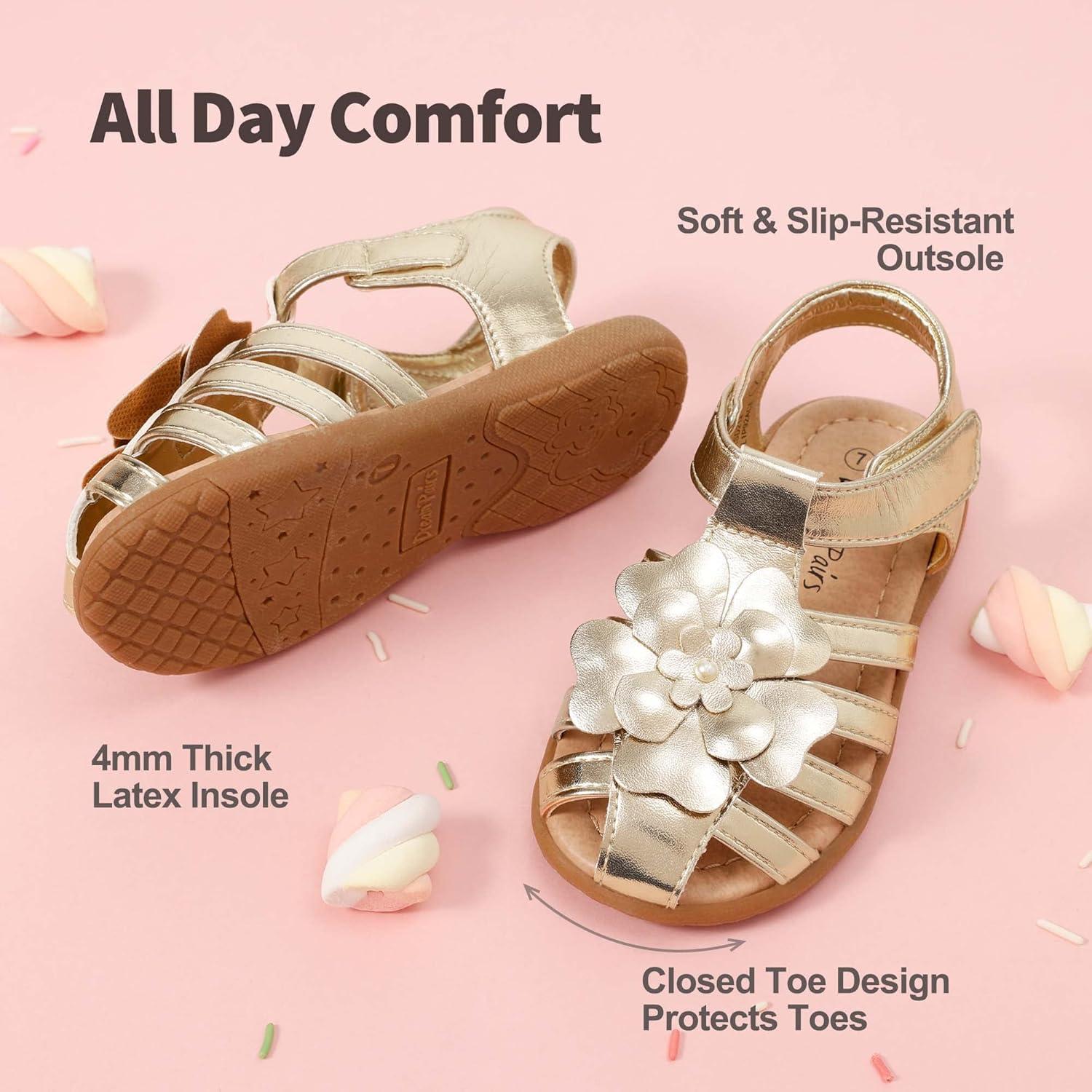 imageDREAM PAIRS Girls ToddlerLittle Kid ClosedToe Flower Summer Dress Sandals ShoesGold