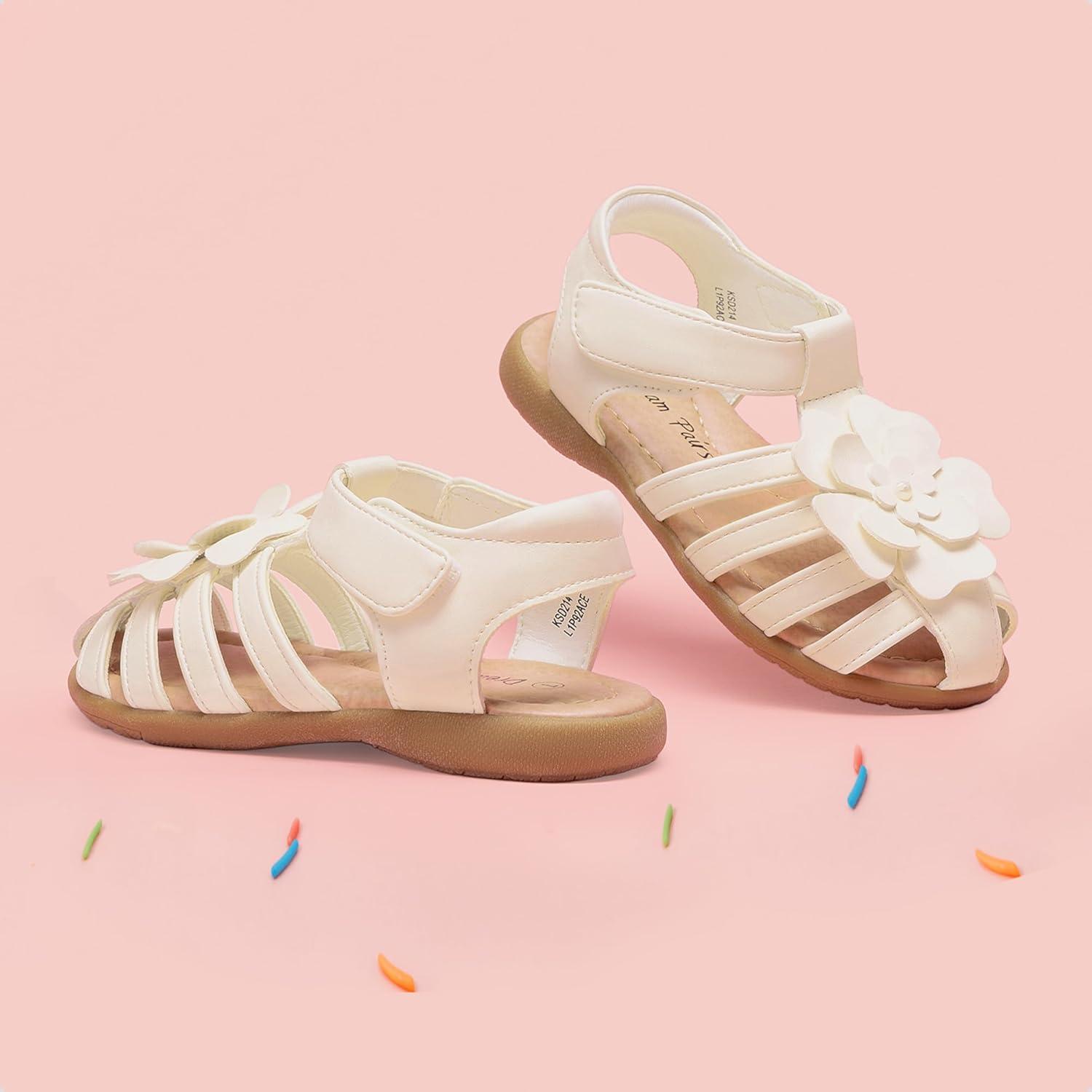 imageDREAM PAIRS Girls ToddlerLittle Kid ClosedToe Flower Summer Dress Sandals ShoesMilkyWhite