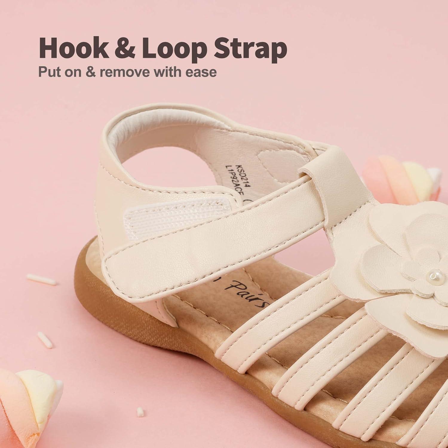 imageDREAM PAIRS Girls ToddlerLittle Kid ClosedToe Flower Summer Dress Sandals ShoesMilkyWhite