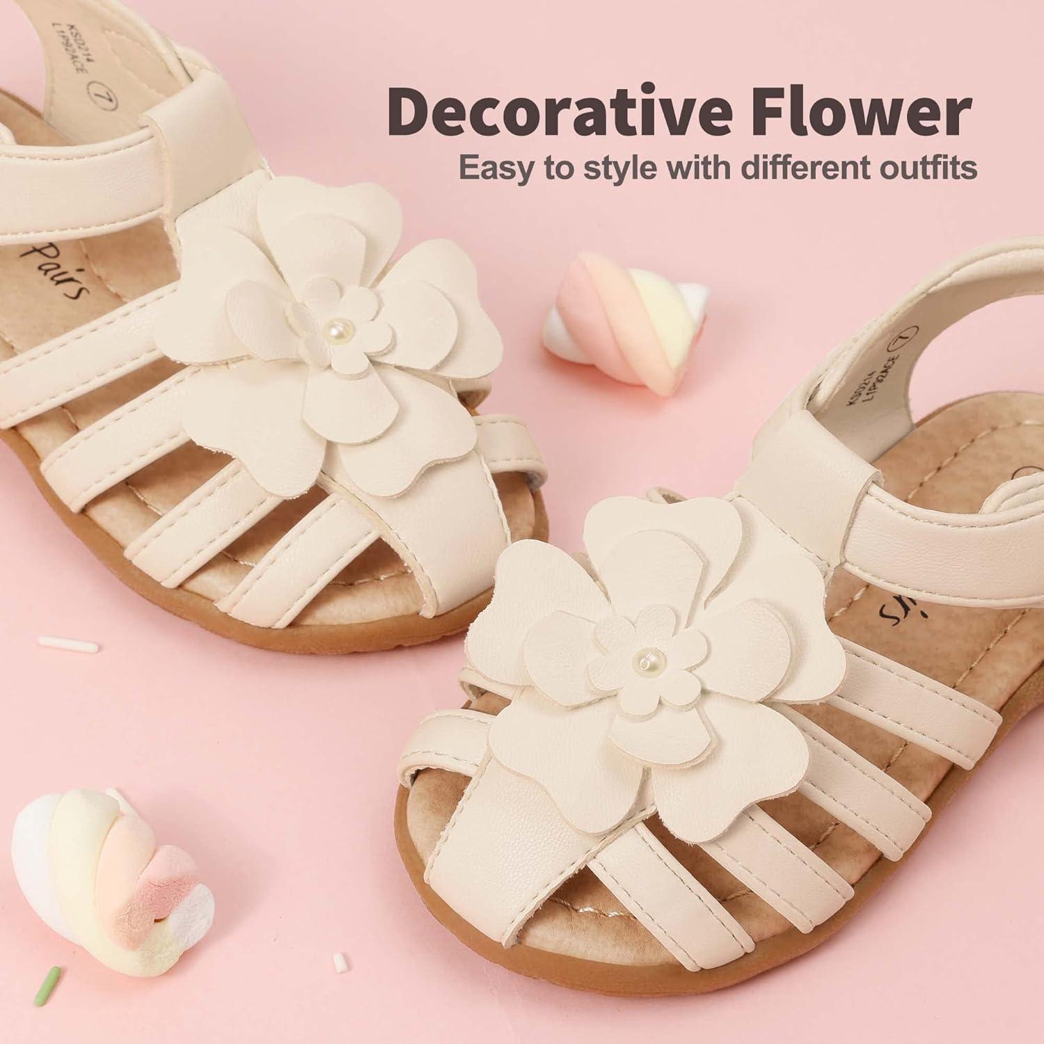 imageDREAM PAIRS Girls ToddlerLittle Kid ClosedToe Flower Summer Dress Sandals ShoesMilkyWhite
