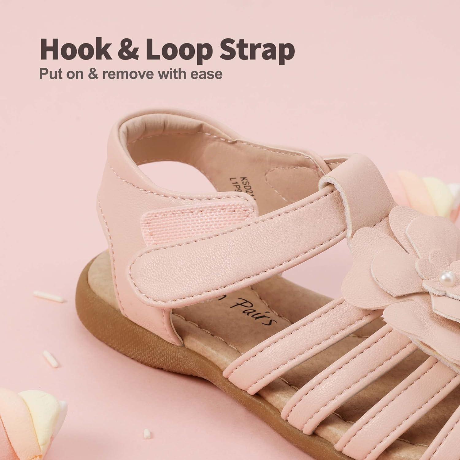 imageDREAM PAIRS Girls ToddlerLittle Kid ClosedToe Flower Summer Dress Sandals ShoesPink