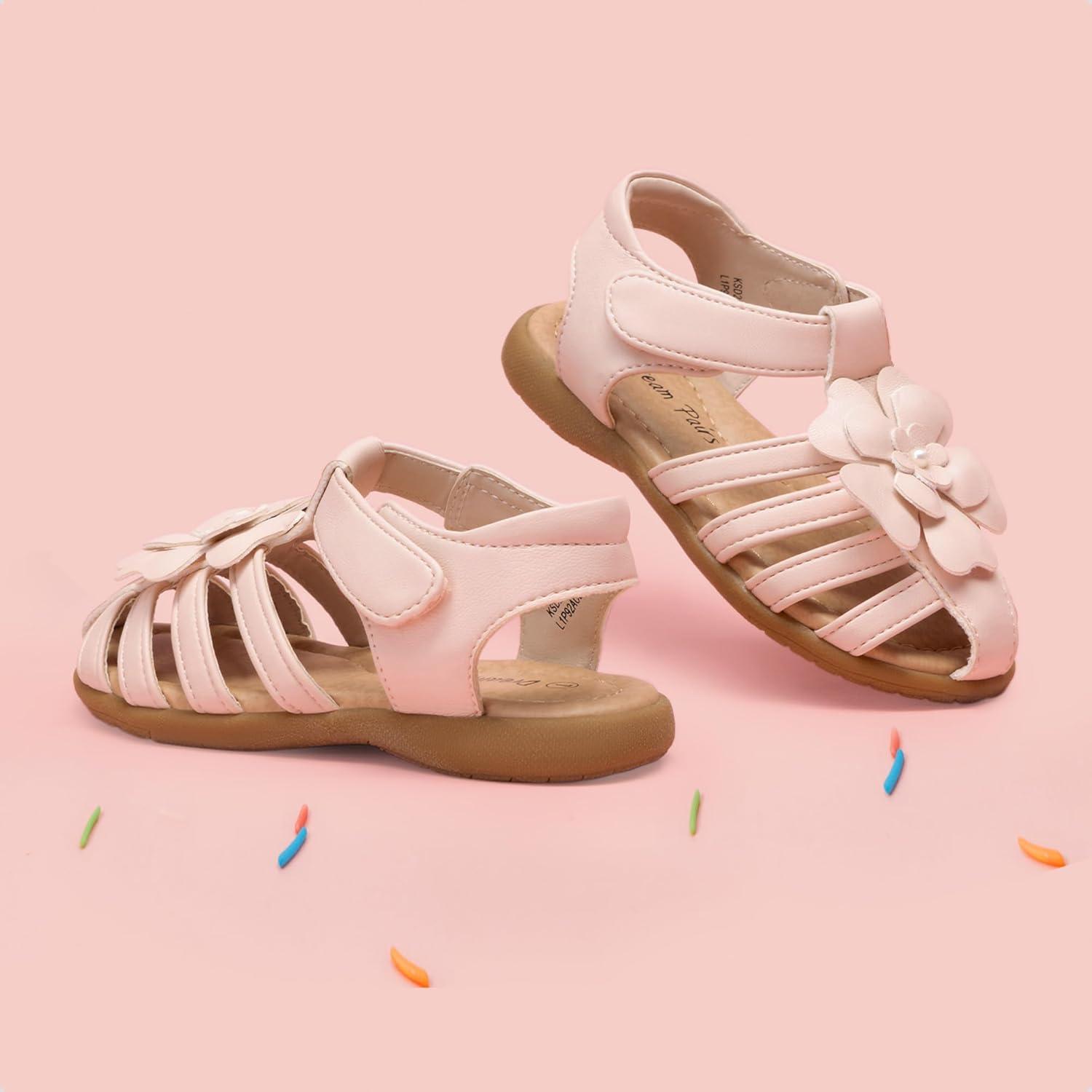 imageDREAM PAIRS Girls ToddlerLittle Kid ClosedToe Flower Summer Dress Sandals ShoesPink