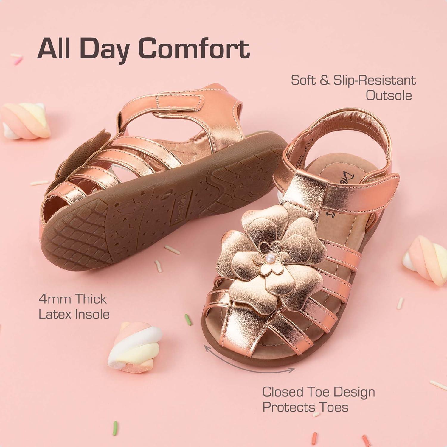 imageDREAM PAIRS Girls ToddlerLittle Kid ClosedToe Flower Summer Dress Sandals ShoesRose Goldmetallic