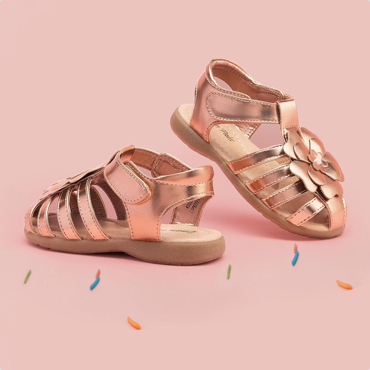 imageDREAM PAIRS Girls ToddlerLittle Kid ClosedToe Flower Summer Dress Sandals ShoesRose Goldmetallic