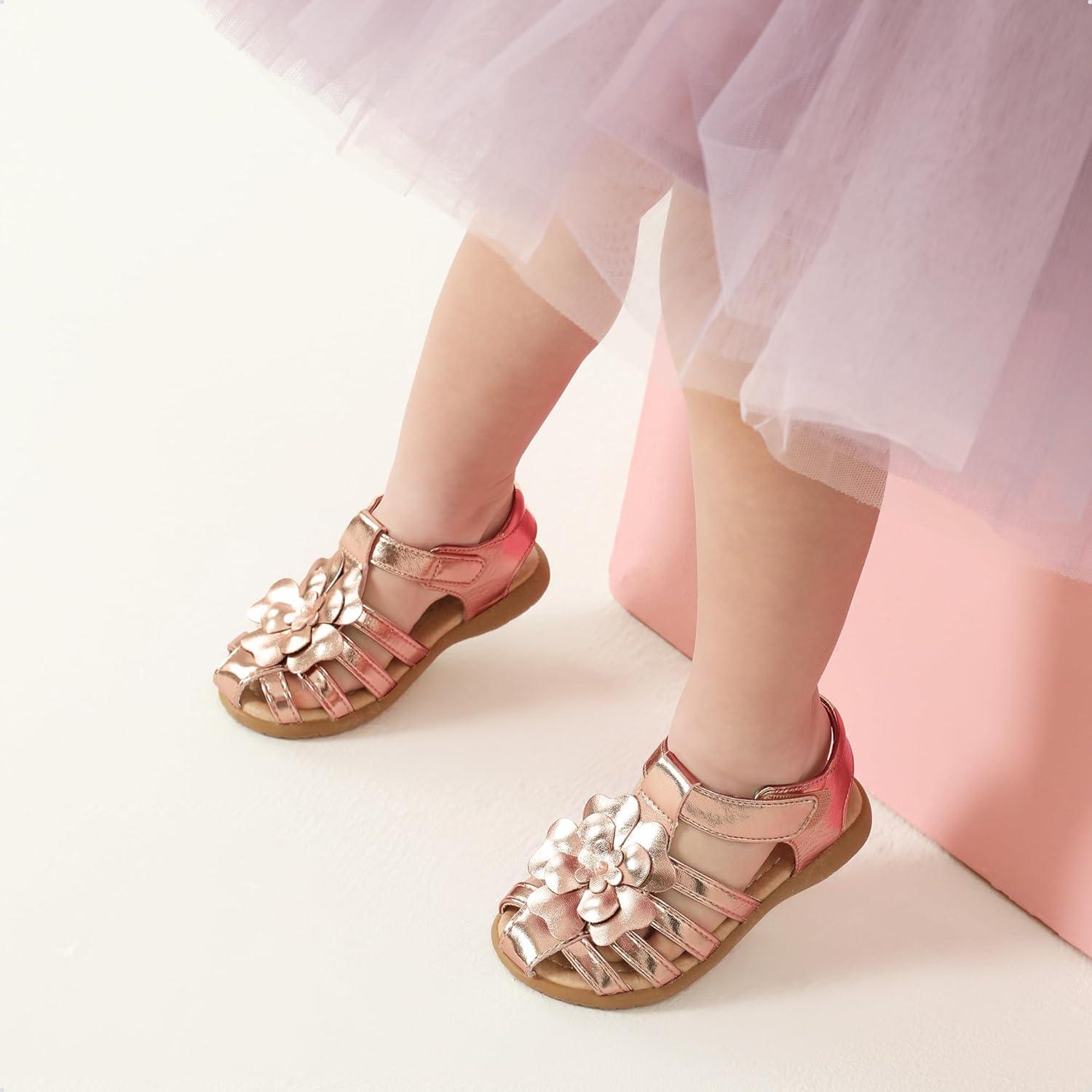 imageDREAM PAIRS Girls ToddlerLittle Kid ClosedToe Flower Summer Dress Sandals ShoesRose Goldmetallic