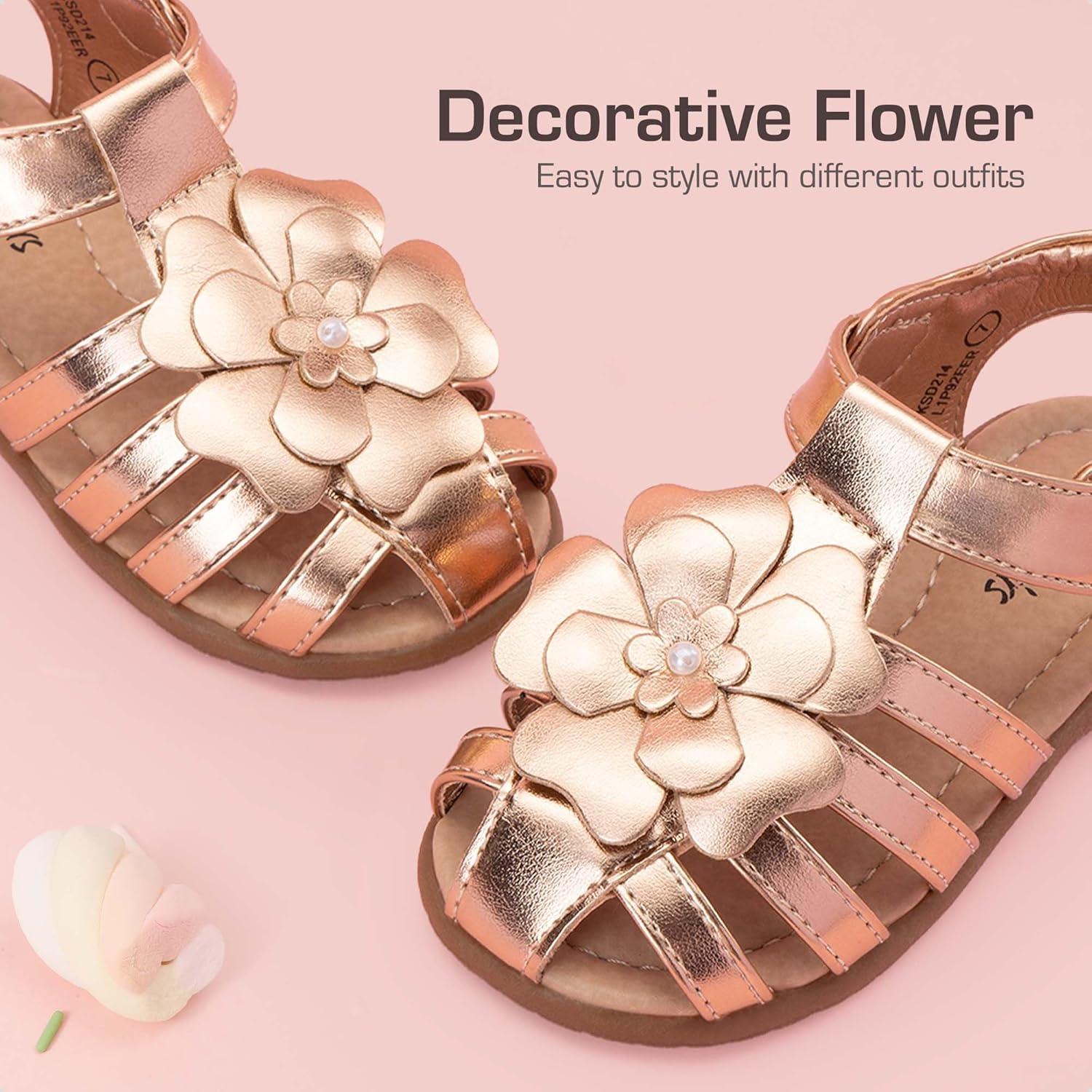imageDREAM PAIRS Girls ToddlerLittle Kid ClosedToe Flower Summer Dress Sandals ShoesRose Goldmetallic