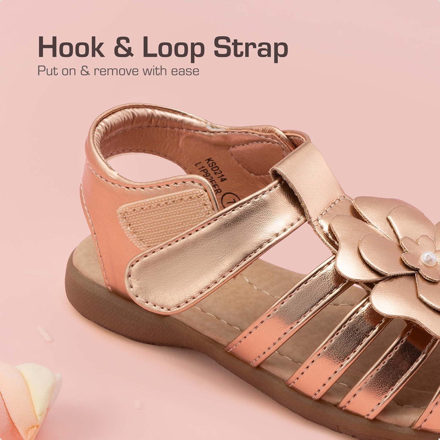 imageDREAM PAIRS Girls ToddlerLittle Kid ClosedToe Flower Summer Dress Sandals ShoesRose Goldmetallic