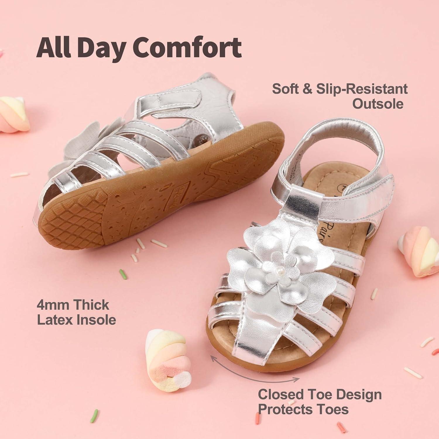 imageDREAM PAIRS Girls ToddlerLittle Kid ClosedToe Flower Summer Dress Sandals ShoesSilver